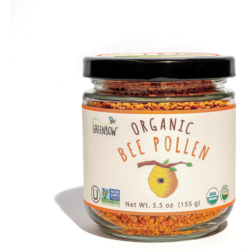 Greenbow Organic Bee Pollen - 100% USDA Certified Organic, Non-Gmo, Halal, Kosher Certified, GMP, Pure & Natural Bee Pollen - Superfood Packed with Proteins, Vitamins & Minerals - Gluten Free - 155G