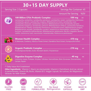 NATURE TARGET Probiotics for Women, 100 Billion Cfus Probiotic with Digestive Enzymes & Prebiotics, Vaginal Probiotics with Cranberry for Urinary Tract Health, Ph Balance, 90 Veggie Capsules