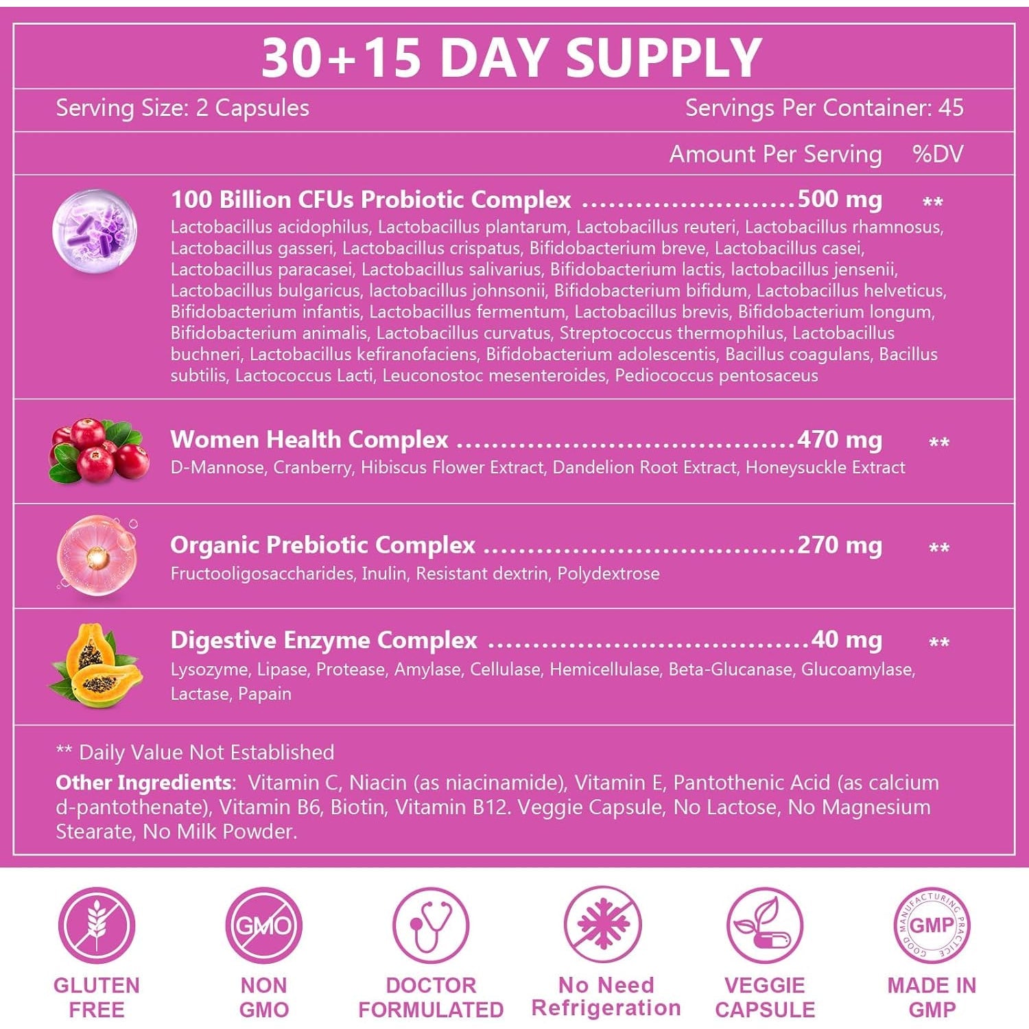 NATURE TARGET Probiotics for Women, 100 Billion Cfus Probiotic with Digestive Enzymes & Prebiotics, Vaginal Probiotics with Cranberry for Urinary Tract Health, Ph Balance, 90 Veggie Capsules