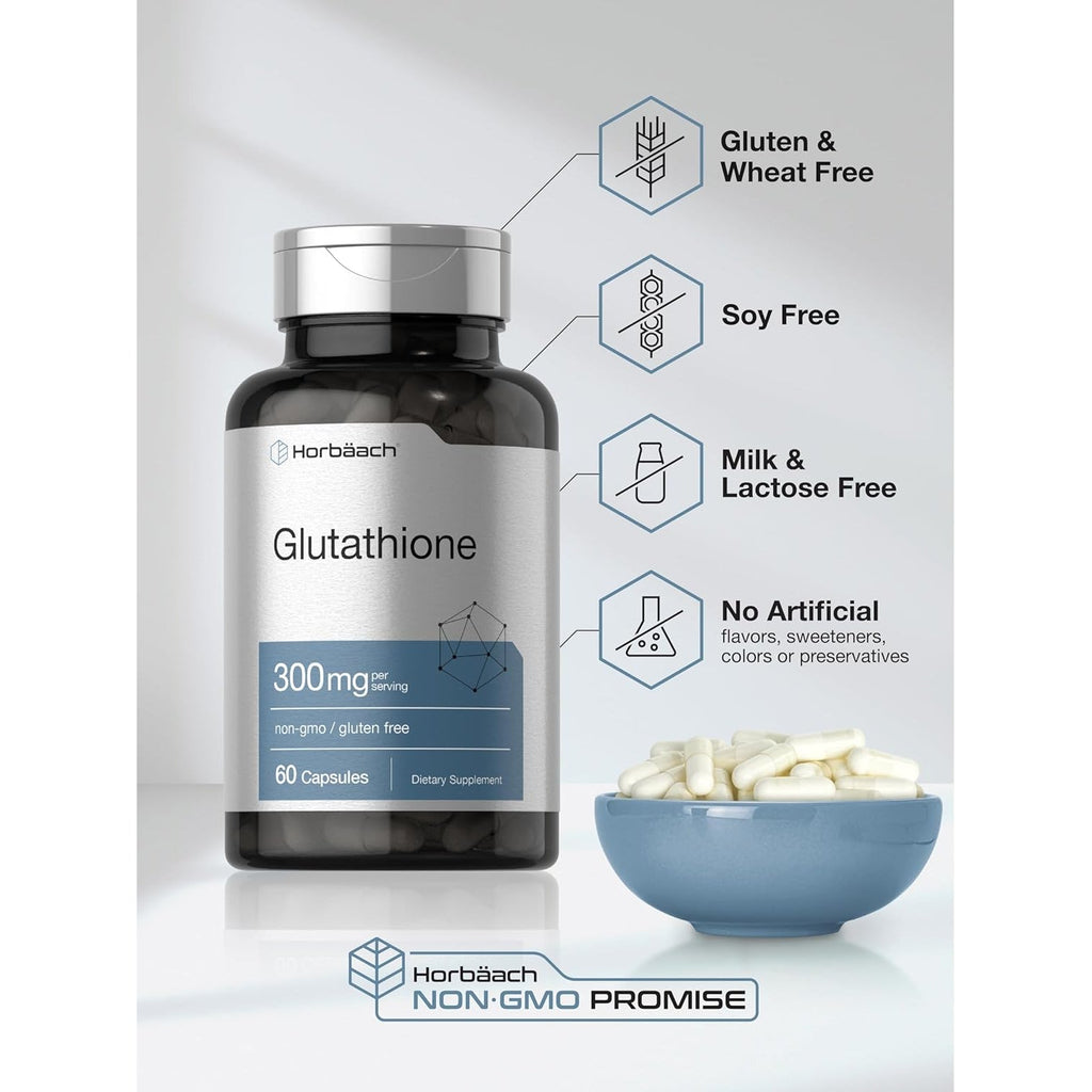 Horbäach Glutathione 300Mg | 60 Capsules | Reduces Form | Non-Gmo & Gluten Free Supplement