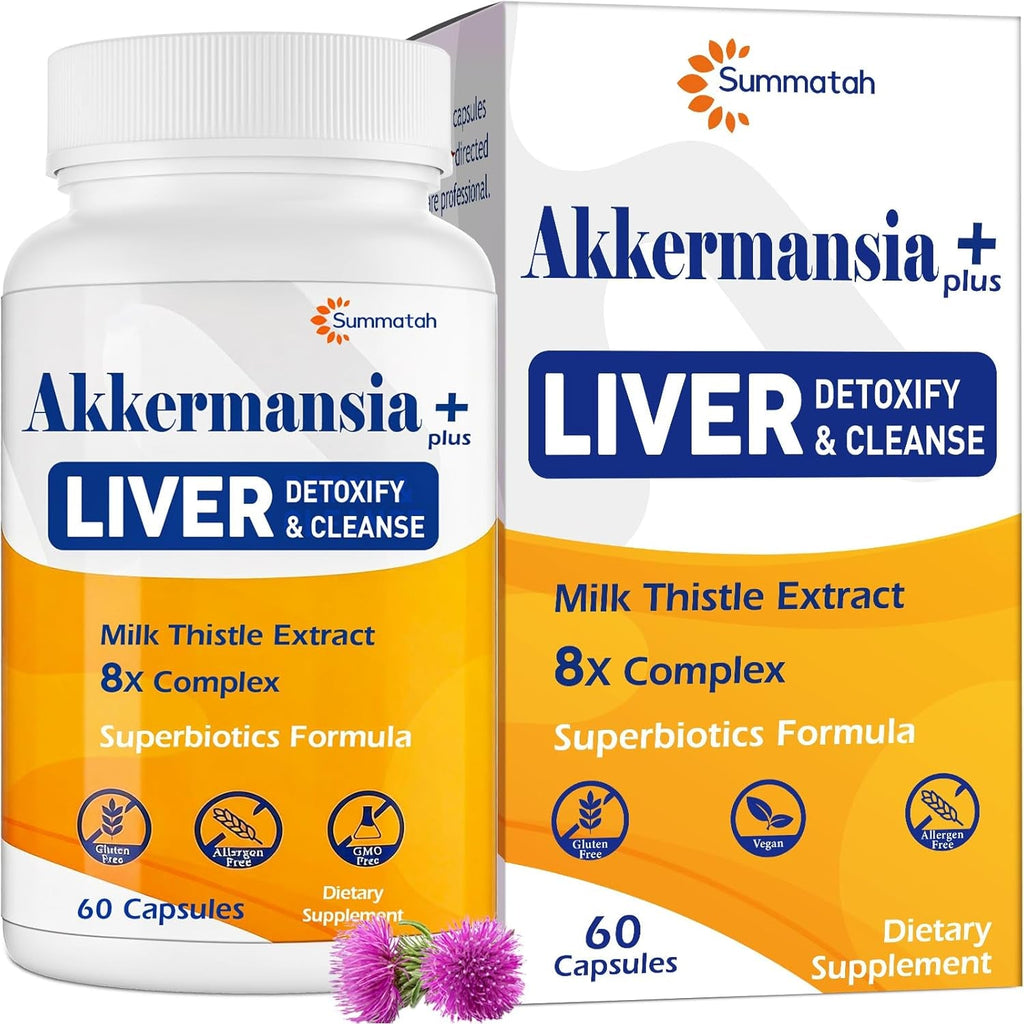 Liver Detoxify Repair & Cleanse, 20 Billion Afu Akkermansia Probiotic with Milk Thistle, Dandelion & Turmeric, 8-In-1 Herbal Formula for Liver Support & Renew, Antioxidant, Gut & Skin Health, 60 Caps