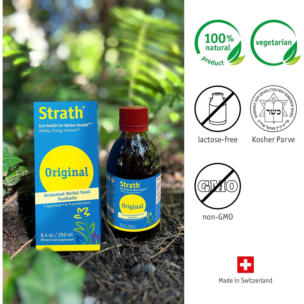 Strath Fermented Herbal Yeast Postbiotic - (8.4 Fl Oz) Daily Nutritional Food Supplement Liquid | Supports Metabolism | Vegetarian | Lactose-Free | No Artificial Additives