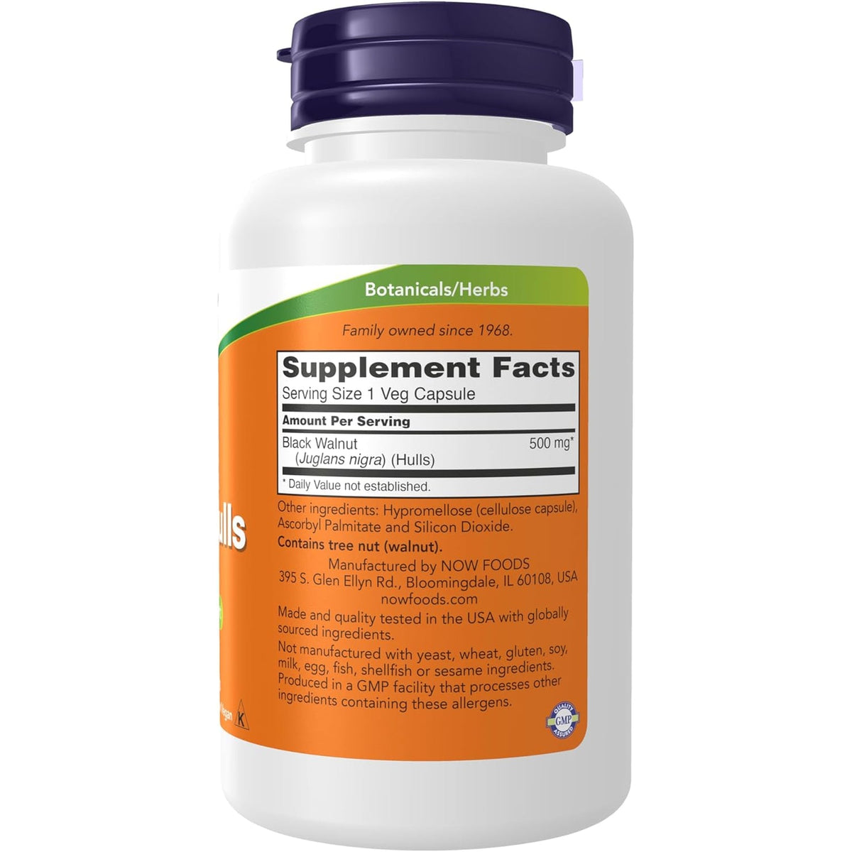 NOW Foods Supplements, Black Walnut Hulls (Juglans Nigra) 500 Mg, Herbal Supplement, 100 Veg Capsules