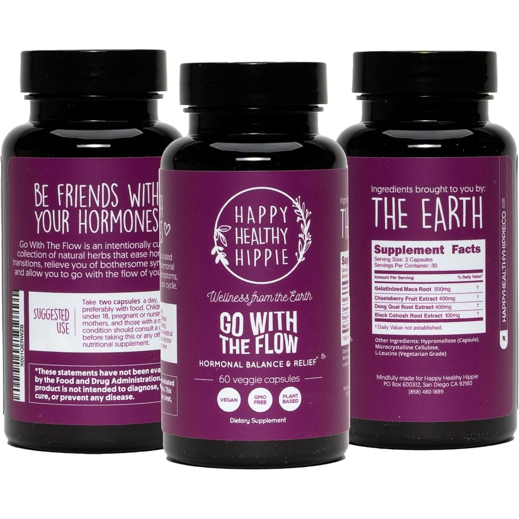 Happy Healthy Hippie Hormone Balance for Women — PMS Support & PMDD, Mood, Cycle Regularity — Chasteberry Supplements with Maca, Dong Quai, Black Cohosh — Vegan, Non-Gmo, 60 Capsules