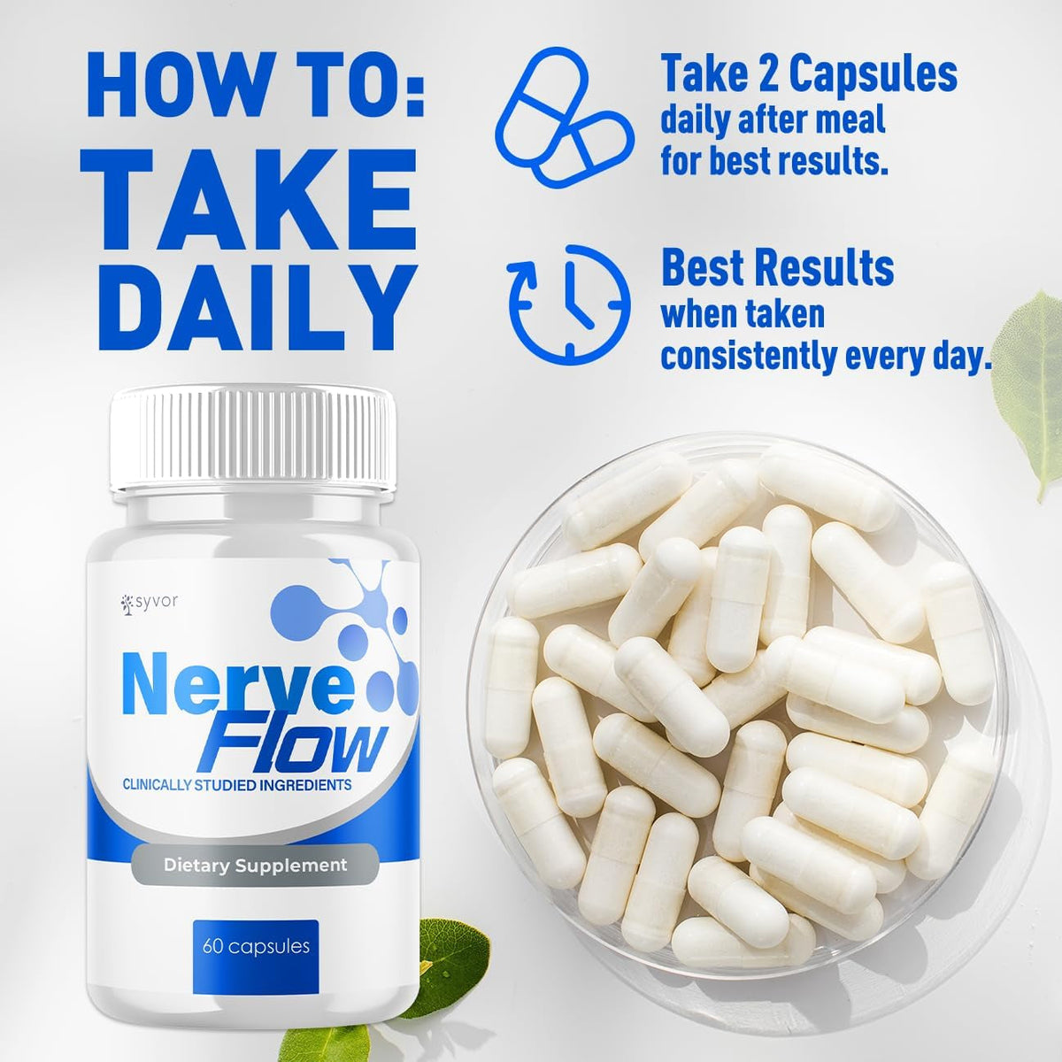 (2 Pack) Nerve Flow Capsules, Official Nerve Flow Pills Made with All Natural Ingredients, Maximum Strength Nerveflow Sciatic Support Supplement with Advanced Vitamins for Women & Men (120 Capsules)