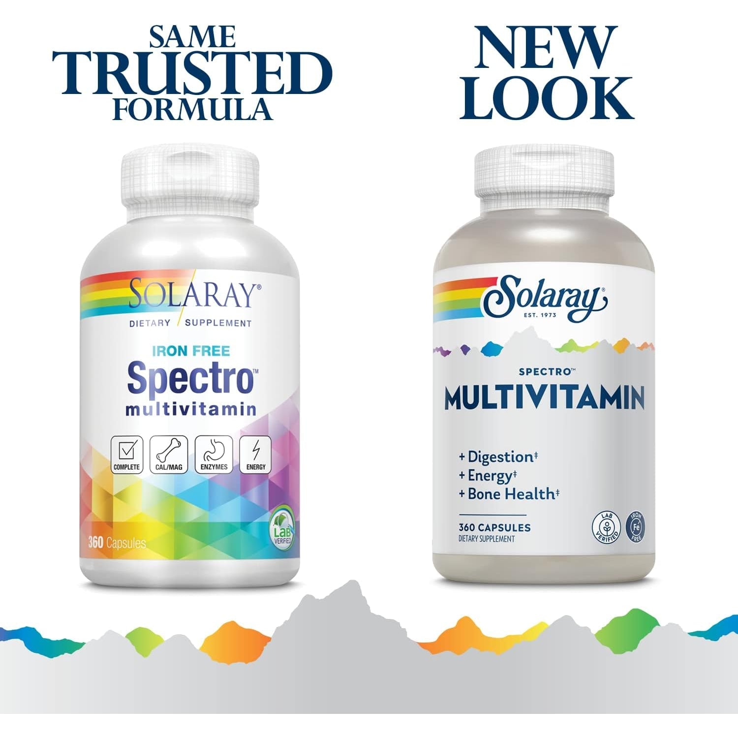 SOLARAY Spectro Multivitamin, Iron Free - Multi Vitamin W/Calcium, Magnesium, Energizing Greens, Digestive Enzymes - Digestion, Cellular Energy, Bone Health, Immune Support, 60 Servings, 360 Capsules