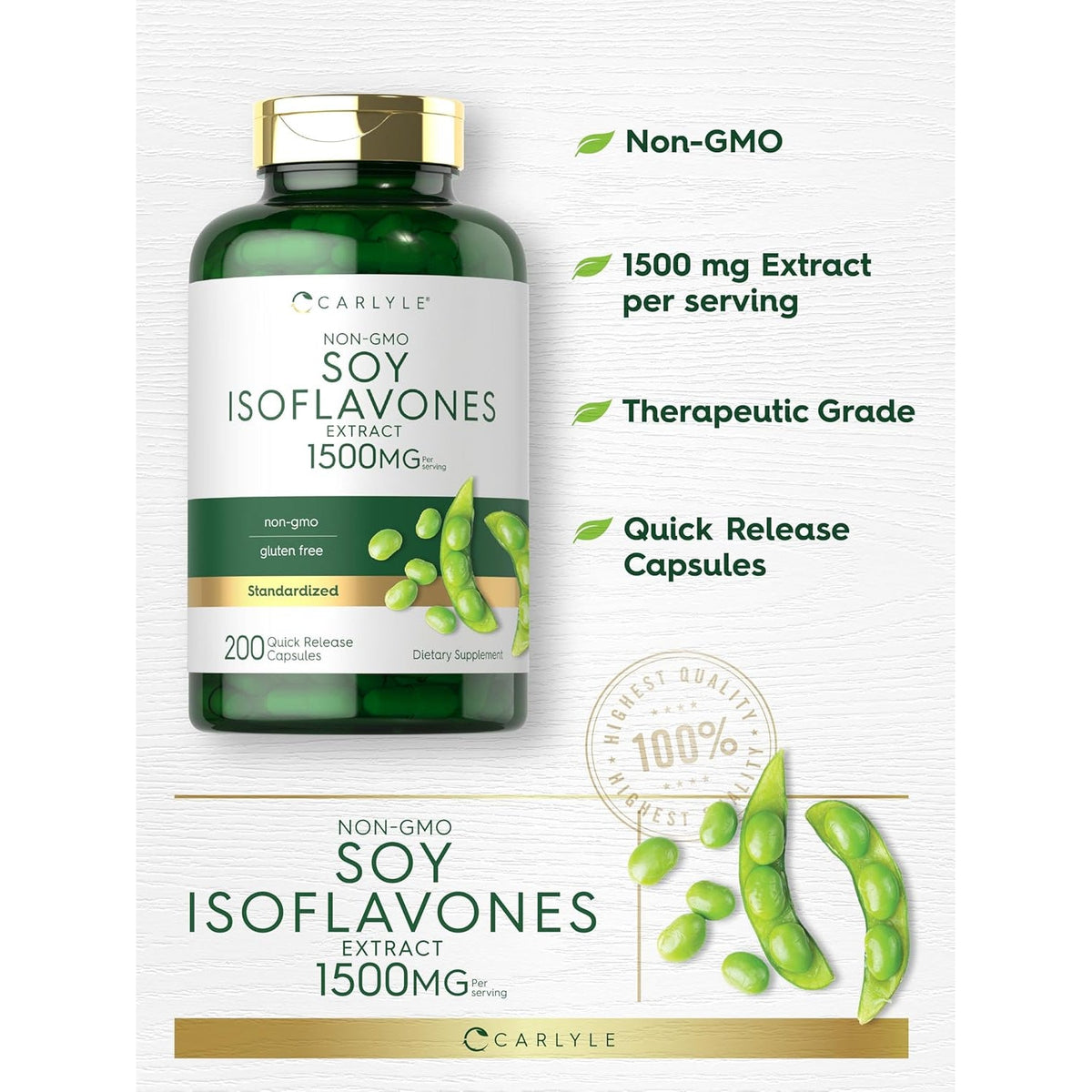 Carlyle Soy Isoflavones Supplement | 200 Capsules | Non-Gmo and Gluten Free Formula for Men and Women