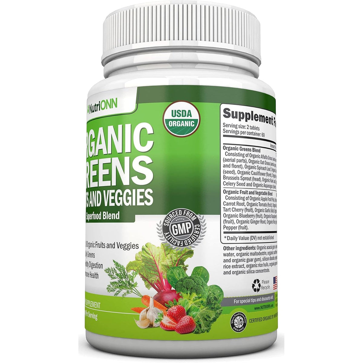 Organic Super Greens Capsules - Fruit and Vegetable Supplements - 120 Count - 28 USDA Organic & Vegan Premium Ingredients - Superfood Blend for Immune Health, Digestion & Energy - Whole Food Vitamins