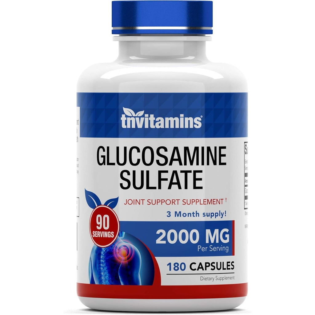 Tnvitamins Glucosamine Sulfate Capsules 2000 MG (180 Count) | Joint Support* Supplement for Women & Men | Produced in the USA | Promotes Flexibility & Mobility