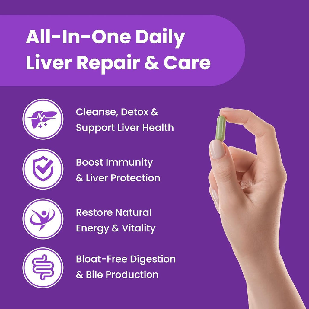 Nutrachamps Liver Cleanse Detox & Repair Formula, 20+ Herbs: Milk Thistle Extract with Silymarin, Artichoke, Dandelion, Chicory Root Powder, Liver Support Pills Supplement, 60 Capsules