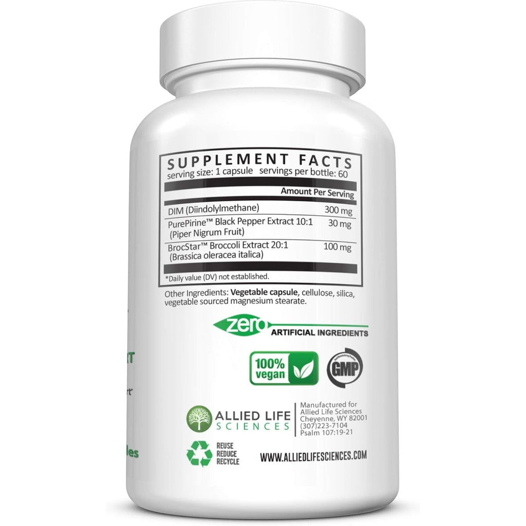 DIM Supplement, 300 Mg Diindolylmethane plus Broccoli Seeds Extract Pills, Vegan Non-Gmo, 60 Capsules | Made in the USA