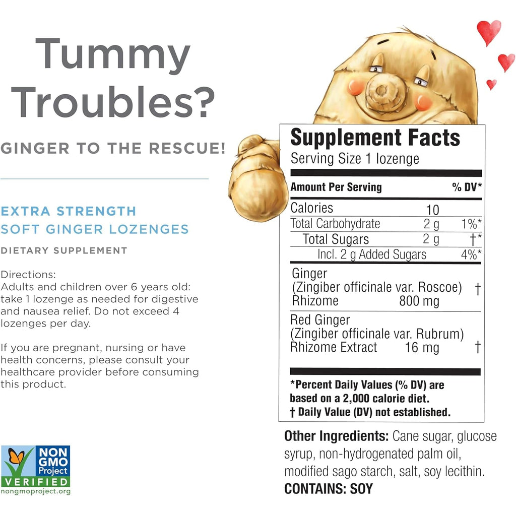The Ginger People Ginger Rescue Digestive Wellness Lozenges (Soft) | Extra Strength - 800Mg | Nausea, Upset Stomach, Motion Sickness, Mild Heartburn, Indigestion, 30 Count (Pack of 1)