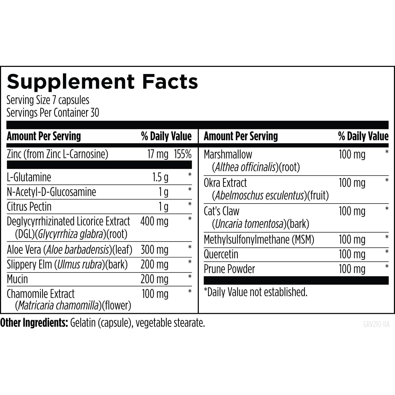 Designs for Health GI Revive - Slippery Elm Gut Health Support with Licorice Root, L-Glutamine + Zinc Carnosine - MSM, Marshmallow Root Powder + Okra Extract (210 Capsules)