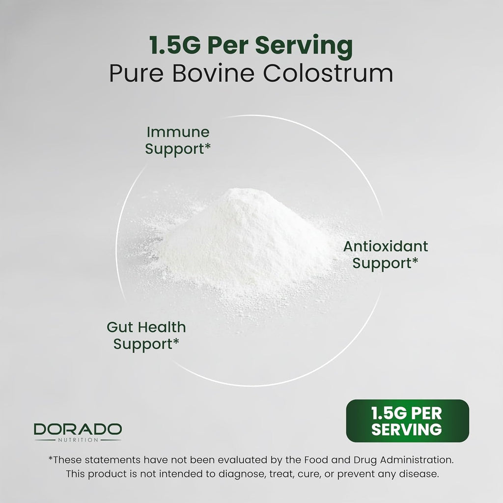 Colostrum Supplement Powder 90G (60 Servings of 1.5G Pure Bovine Colostrum Std. to Contain 20% Igg Immunoglobulins) Grass Fed Powder - No Fillers, Third Party Tested, Unflavored & Non-Gmo