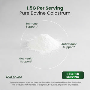 Colostrum Supplement Powder 90G (60 Servings of 1.5G Pure Bovine Colostrum Std. to Contain 20% Igg Immunoglobulins) Grass Fed Powder - No Fillers, Third Party Tested, Unflavored & Non-Gmo