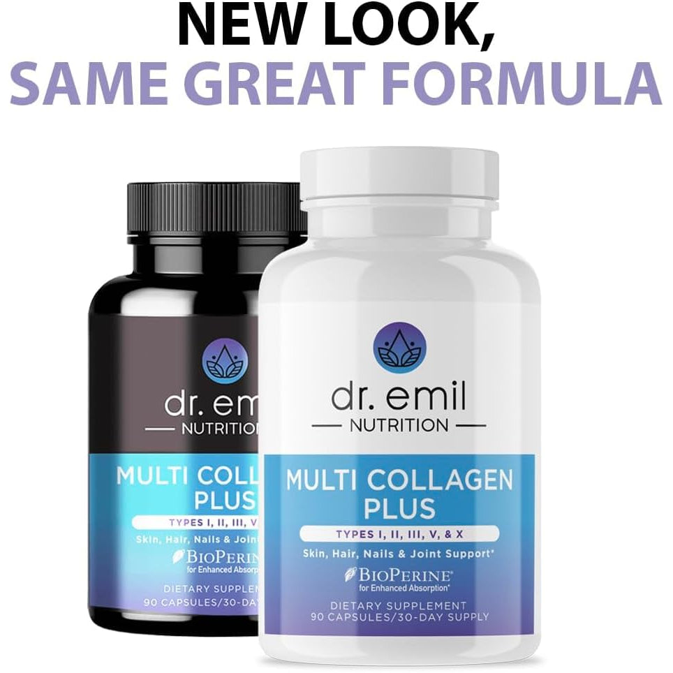 Dr. Emil Nutrition Multi Collagen - Hydrolyzed Collagen Supplement - Types I, II, III, V & X - Hair, Skin, Nails & Joint Support - Non-Gmo & Gluten-Free - 90 Capsules