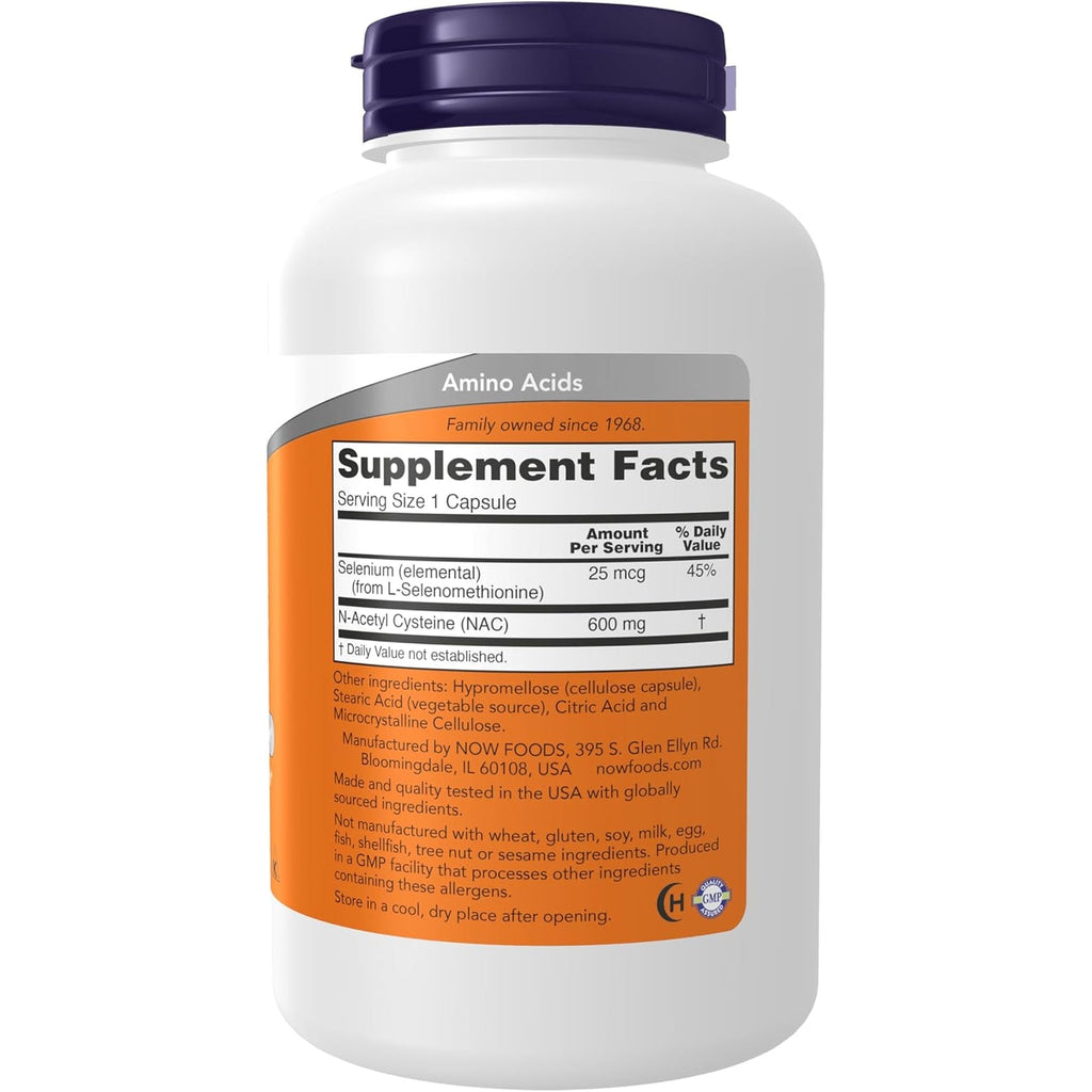 NOW Supplements, NAC (N-Acetyl Cysteine) 600 Mg with Selenium, 250 Veg Capsules
