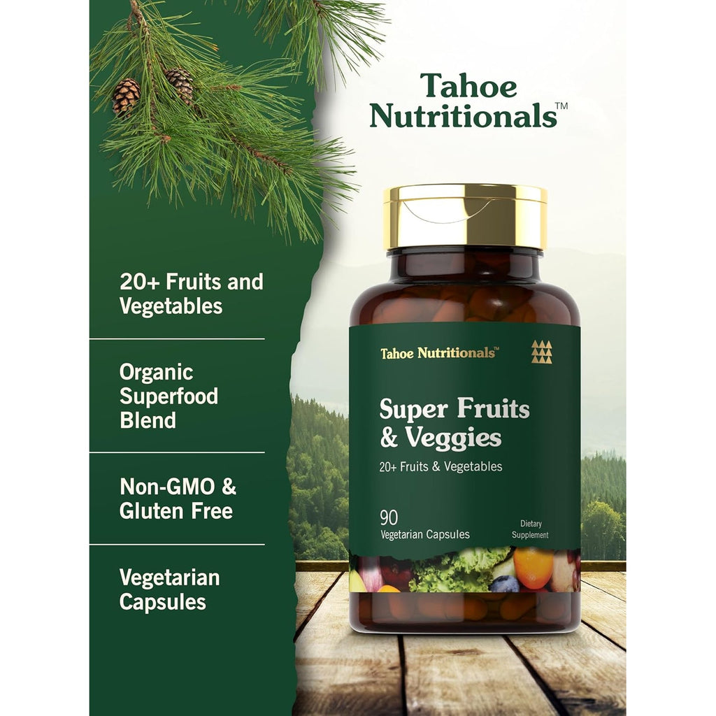 Tahoe Nutritionals Super Fruits and Veggies Capsules | 90 Count | Vegetarian, Non-Gmo and Gluten Free Supplement