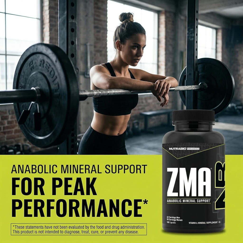 Nutrabio ZMA Supplements for Men & Women- Zinc Magnesium Supplements to Support Hormone Levels, Peak Performance, Sleep, Muscle Recovery, Immune Health, 180 Ct.