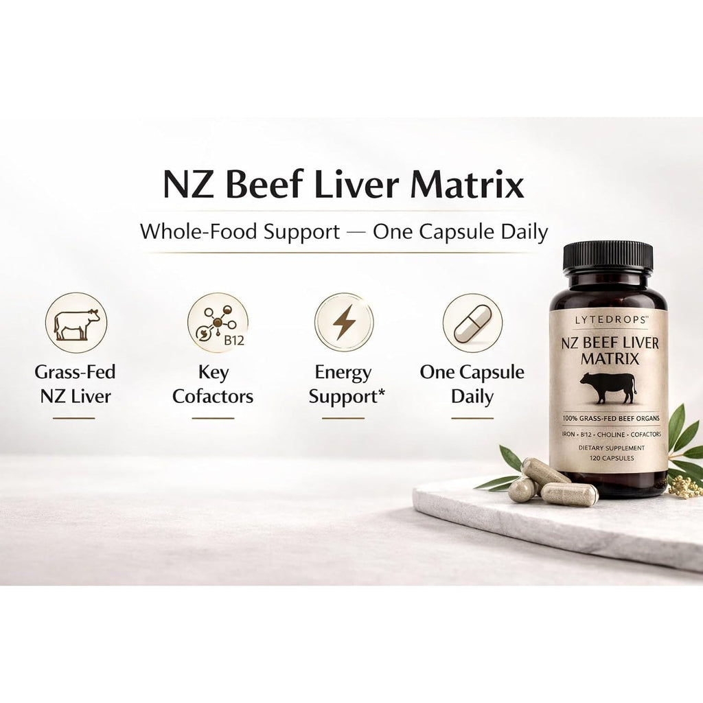 NZ Grass Fed Beef Liver Capsules + Nutrient Matrix | 4 Month Supply (1 Cap Dose) Desiccated Freeze-Dried Liver | 120 Caps | Bio Available B12, and Amplified Ingredients