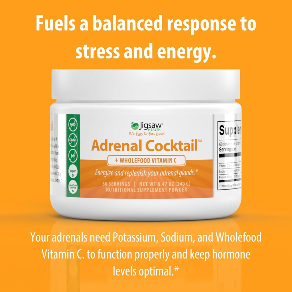 Jigsaw Health Adrenal Cocktail + Wholefood Vitamin C | with Potassium Bicarbonate, Sea Salt, and Acerola Cherry Extract | 60 Servings (Jar)
