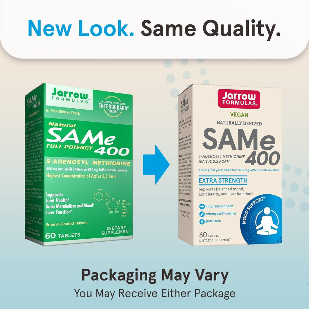 Jarrow Formulas Same Supplement 400 Mg - 60 Tablets - High Concentration of Active S,S Form - Supports Joint Health, Liver Function, Brain Metabolism, Balanced Mood & Antioxidant Defense - 60 Servings