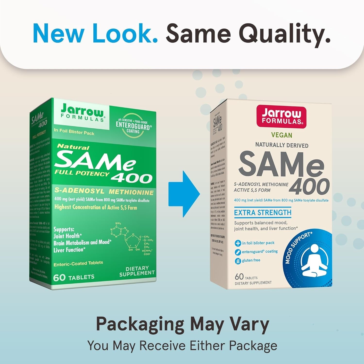 Jarrow Formulas Same Supplement 400 Mg - 60 Tablets - High Concentration of Active S,S Form - Supports Joint Health, Liver Function, Brain Metabolism, Balanced Mood & Antioxidant Defense - 60 Servings