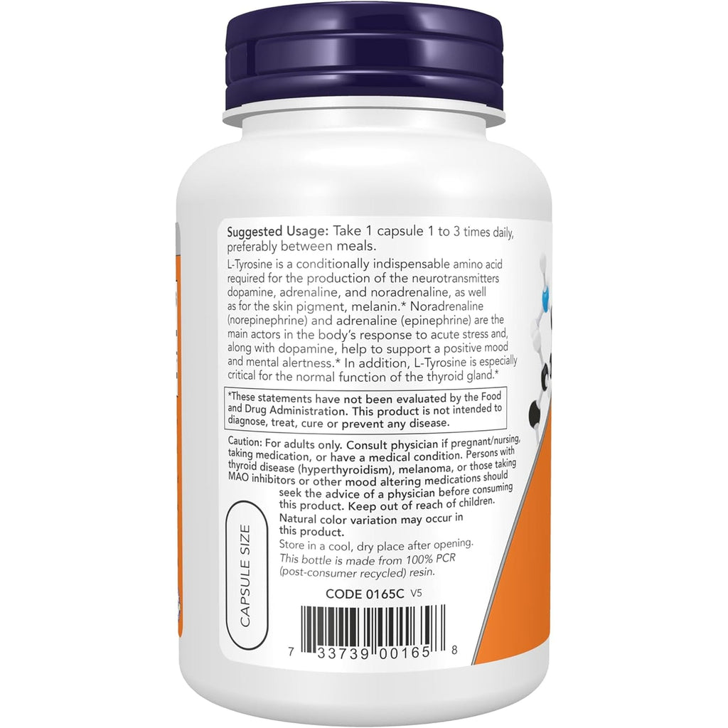 NOW Supplements, L-Tyrosine 750 Mg, Supports Mental Alertness*, Neurotransmitter Support*, 90 Veg Capsules