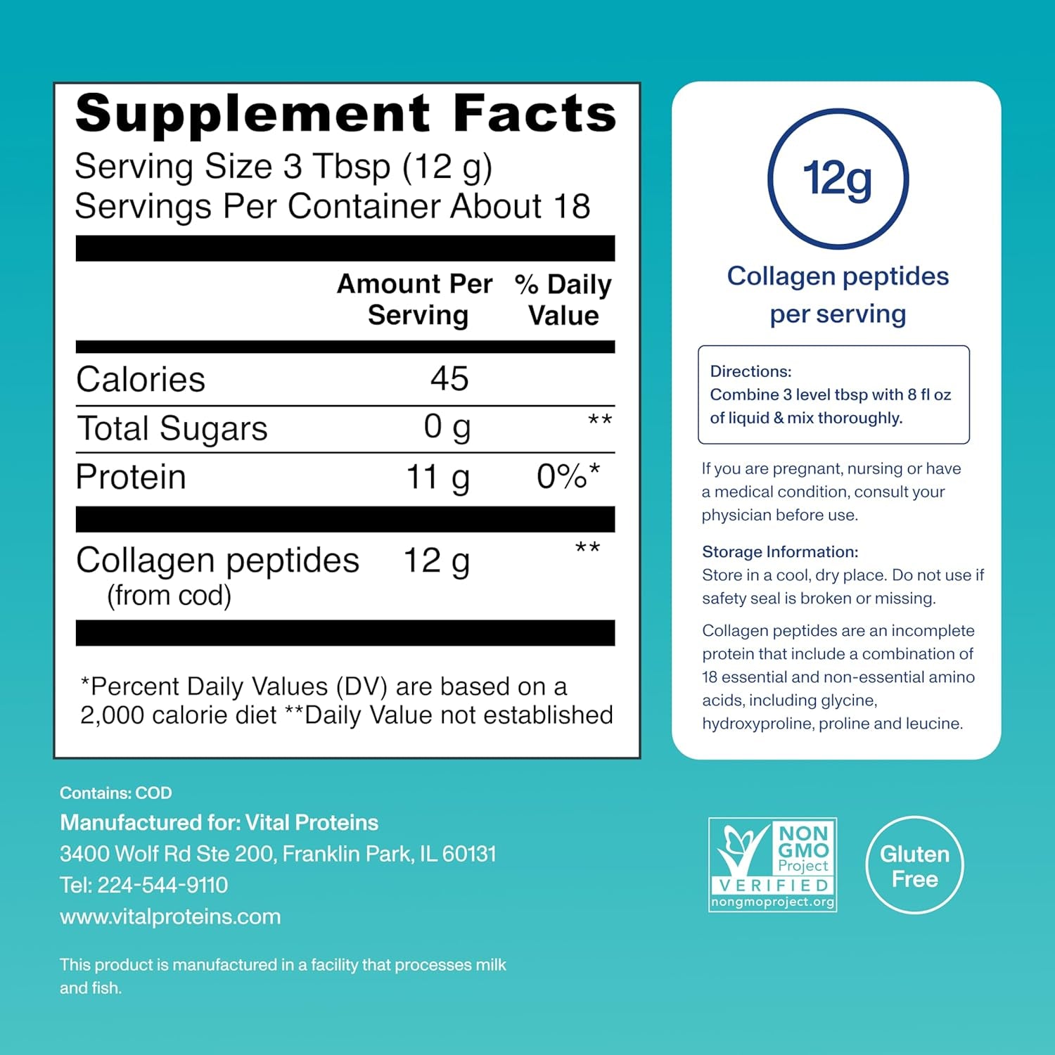 Vital Proteins Marine Collagen Peptides Powder Supplement for Skin Hair Nail Joint - Hydrolyzed Collagen - 12G per Serving - 7.8 Oz Canister