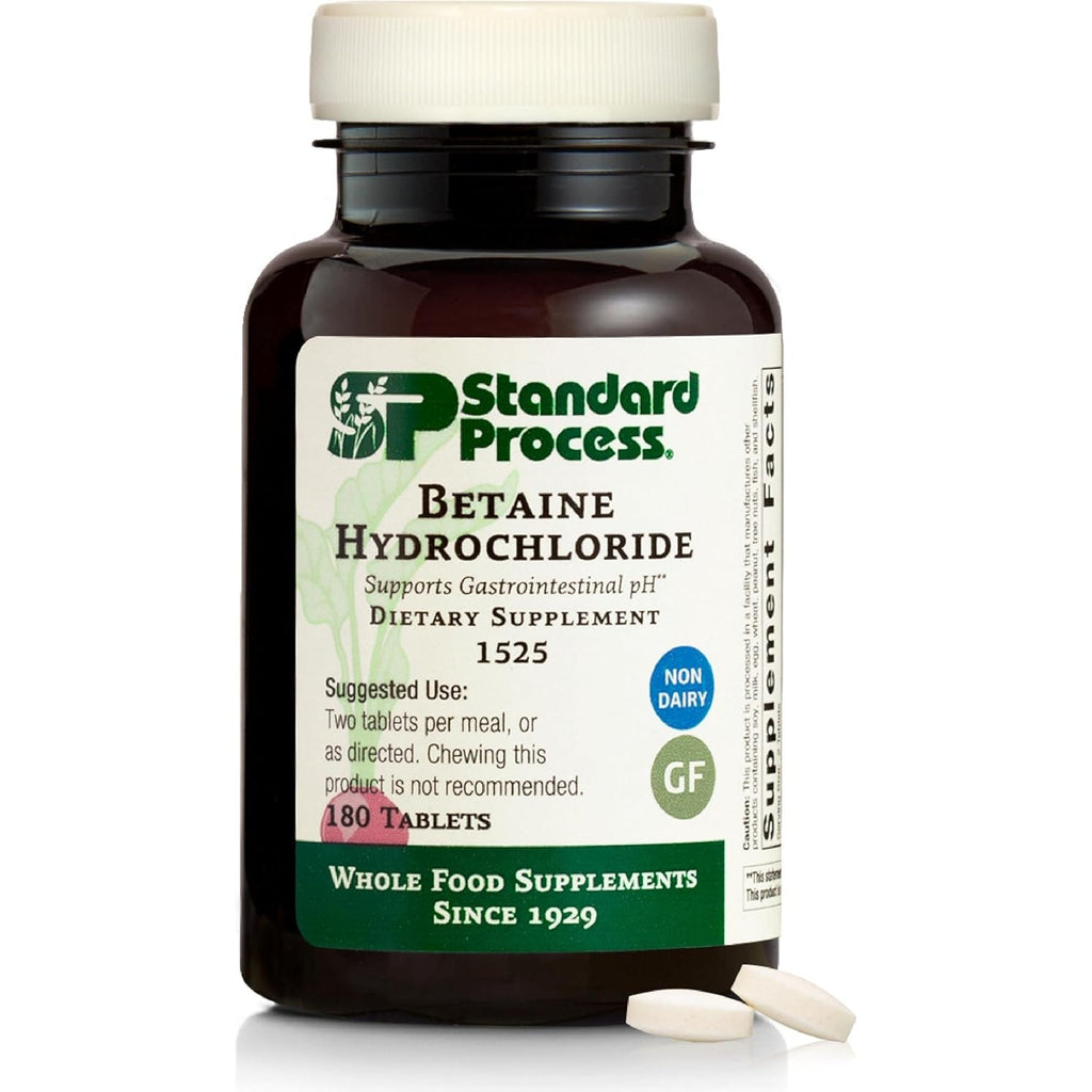 Standard Process Betaine Hydrochloride - Supplement for Gastrointestinal Ph Support - Supports Digestive Health & Iron Absorption - Gluten-Free, Non-Dairy & Non-Soy - 180 Tablets (90 Servings)