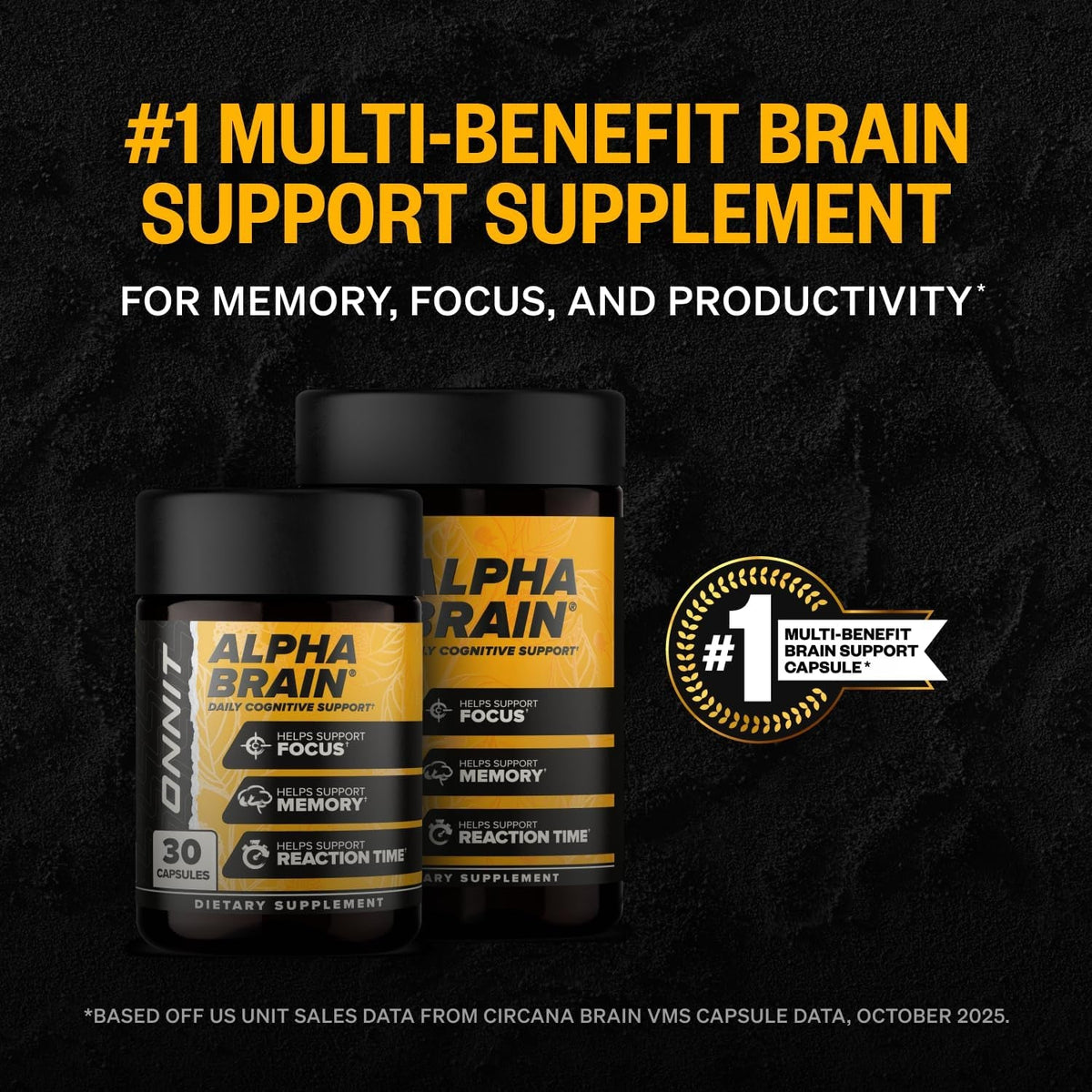 ONNIT Alpha Brain Nootropic Brain Supplement for Focus, Memory, Mental Clarity, Cognitive Support with L-Theanine and Vitamin B6, 30 Count Capsules