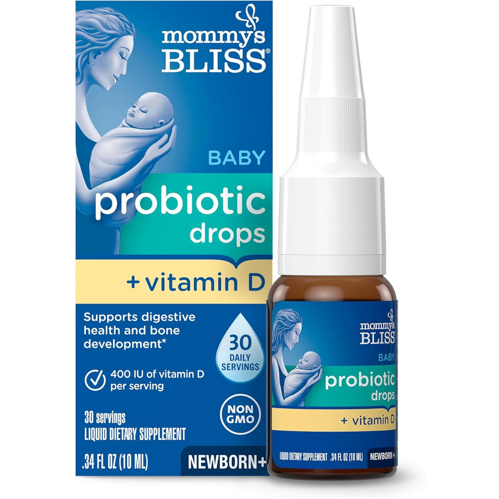 Mommy'S Bliss Baby Probiotics + Vitamin D Drops, Supports Digestive Health & Immune Function*, 400IU Vitamin D , Supports Bone Development*, Newborns+, Flavorless, 0.34 Fl Oz (30 Servings)