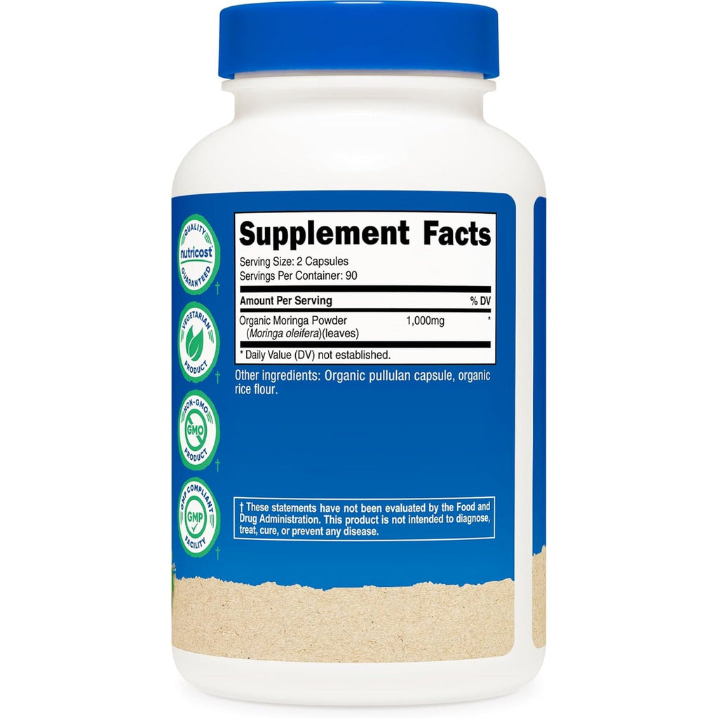 Nutricost Moringa Capsules 500Mg, 180 Capsules (90 Servings) - Vegetarian Capsules, Non-Gmo, Gluten Free