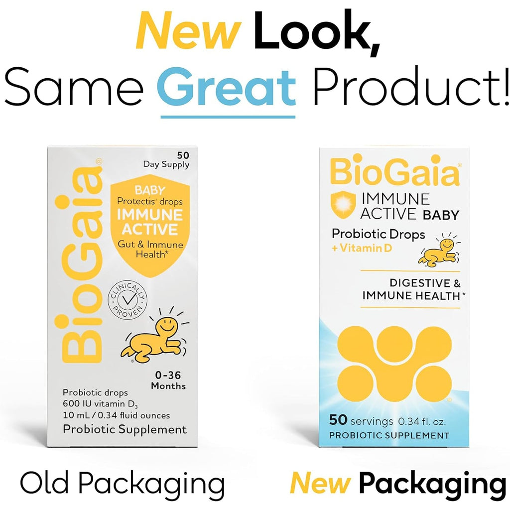 Biogaia Immune Active Baby Probiotic Drops + Vitamin D | for Babies & Toddlers 0-36 Months | Supports Digestive & Immune Health | Allergen, Dairy, Soy & Gluten Free | 50 Day Supply