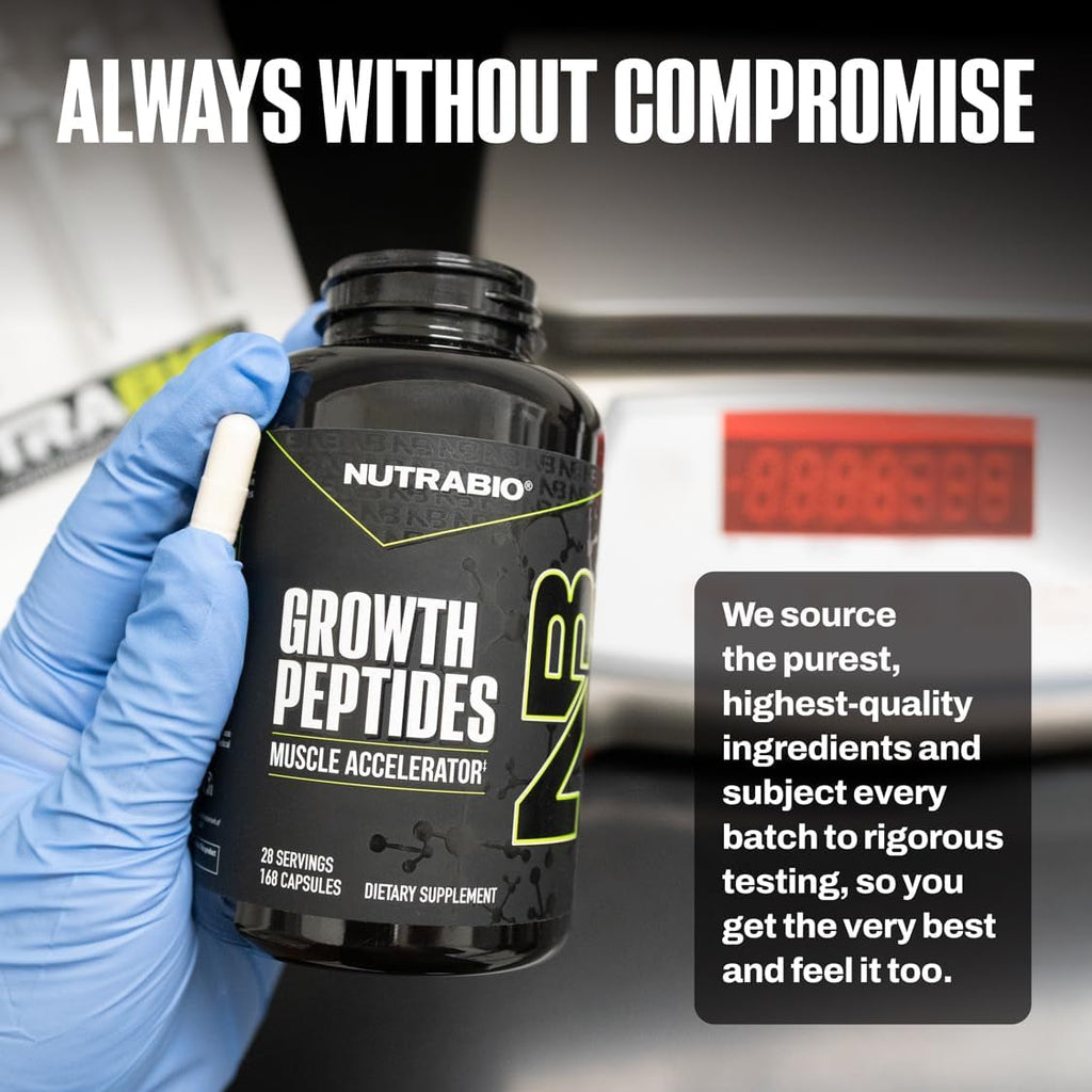 Nutrabio Growth Peptides |Muscle Accelerator with Dileucine & Peptistrong | Peptides for Muscle Growth Men & Women- 28 Servings- 196 Capsules