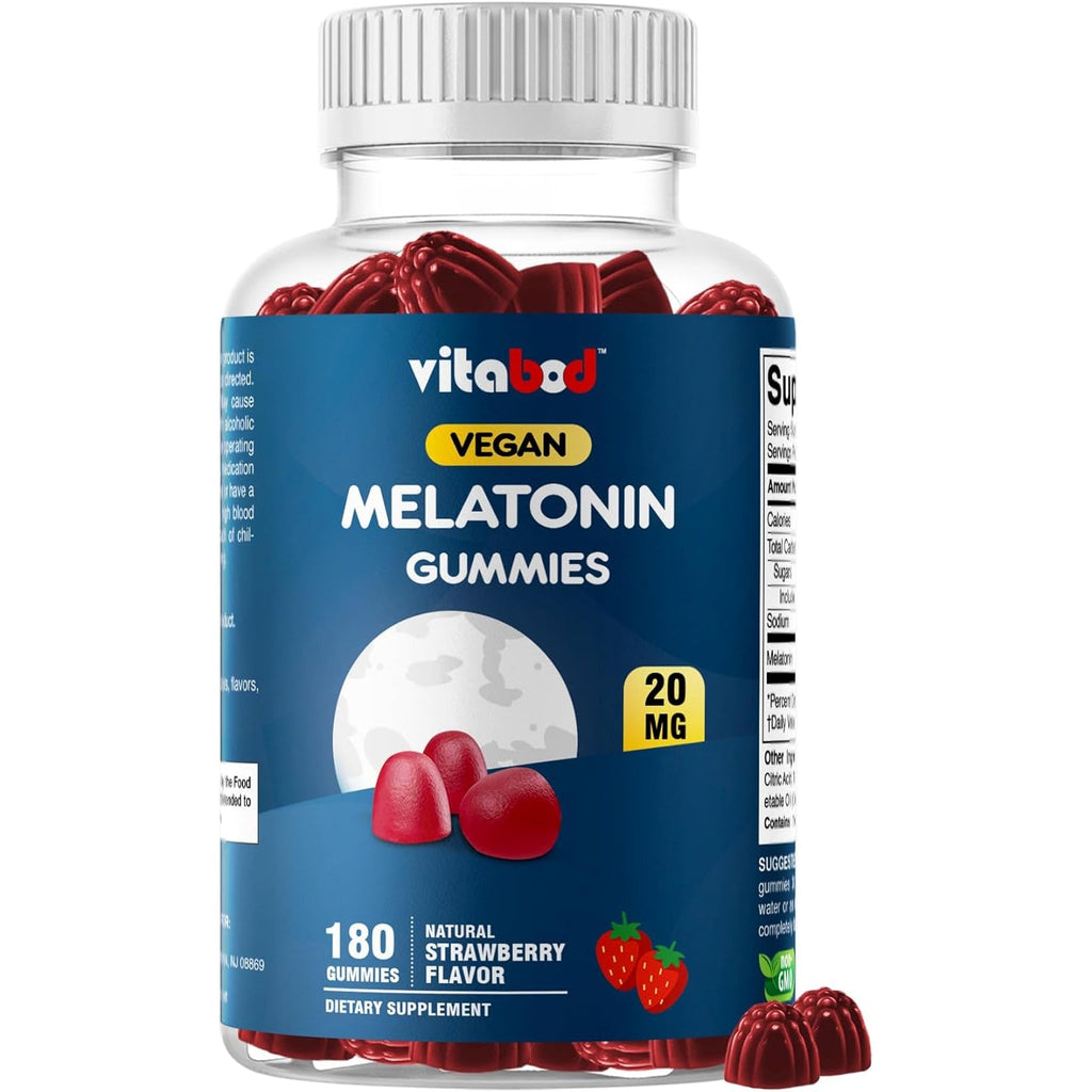 Vitabod Melatonin 20Mg Gummies - 180 Count - Drug Free - Natural Strawberry Flavor - Vegetarian, Non-Gmo, Gluten Free (1 Bottles)