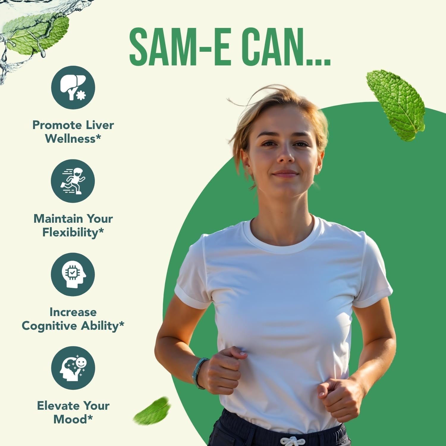 Sam-E 400Mg Capsules - Easy Absorption SAM E Supplement 400Mg from S-Adenosyl-Methionine for Brain Liver and Mood Support - Non-Gmo Gluten Free & Made in Cgmp Facility (90 Servings)
