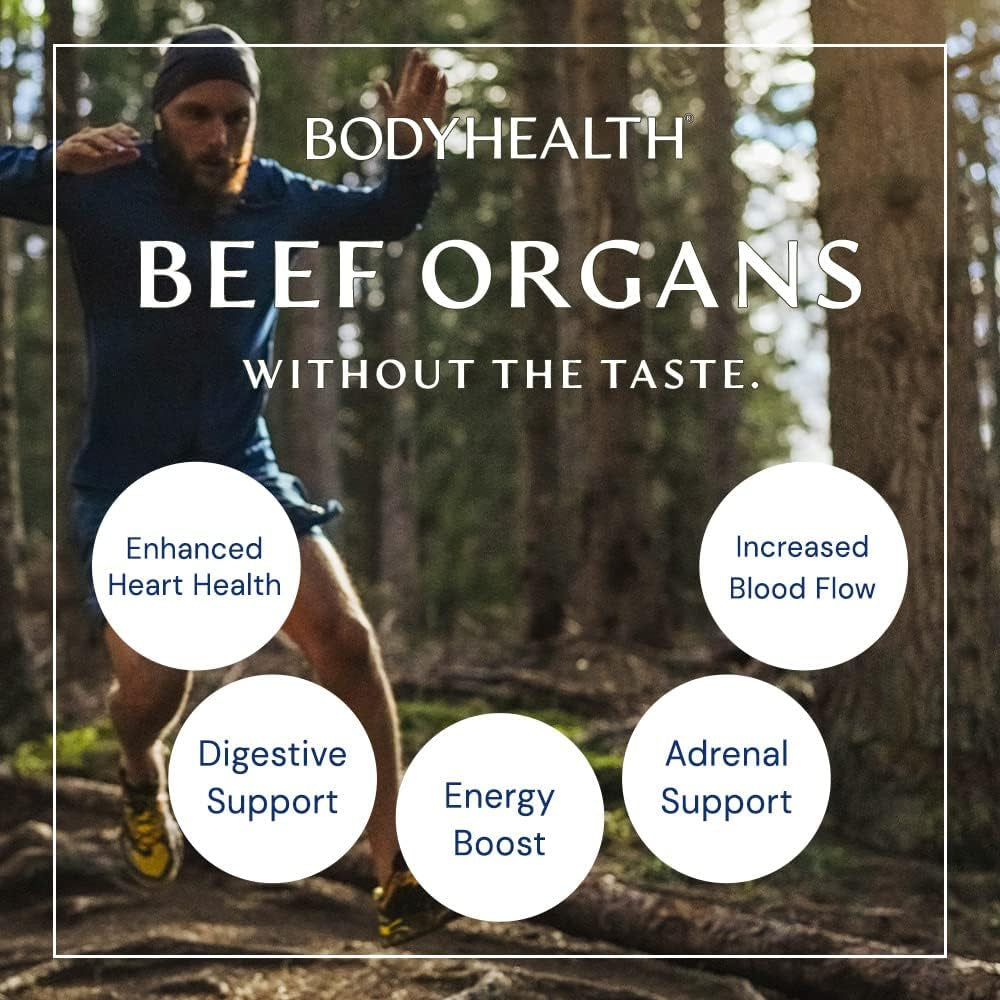 Bodyhealth Organ+ Grass-Fed Glandular Organ Complex, Grassfed Beef Organ Supplement, Dessicated Beef Liver, Heart, Kidney, Pancreas, Spleen, Non GMO, Adrenal, Supplement, (150 Capsules)