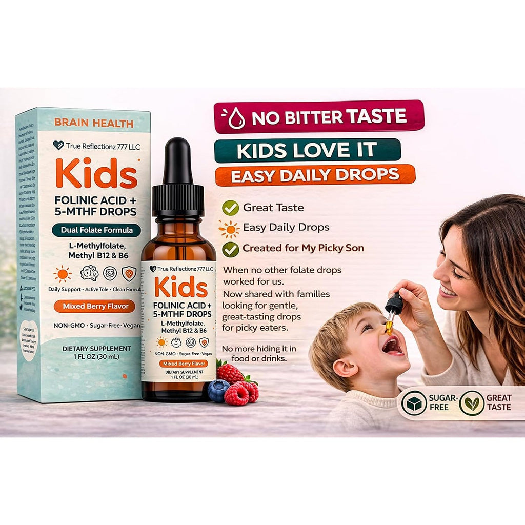 Folinic Acid Drops Kids 800 Mcg + L-Methylfolate + B12 +P5P B6 Gentle Methylation Great Taste, Magnesium Glycinate, Vitamin D3 & C Folate Support for Brain,Focus, Mood & Cellular Health 5-MTHF Drops