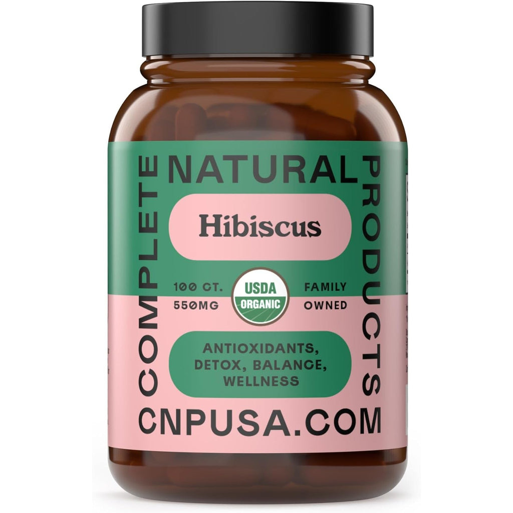 Complete Natural Products Organic Hibiscus Capsules, 550Mg, 100Ct, Plant-Based, Organic Flower Powder for Antioxidant & Digestive Support, Vegan & Non-Gmo