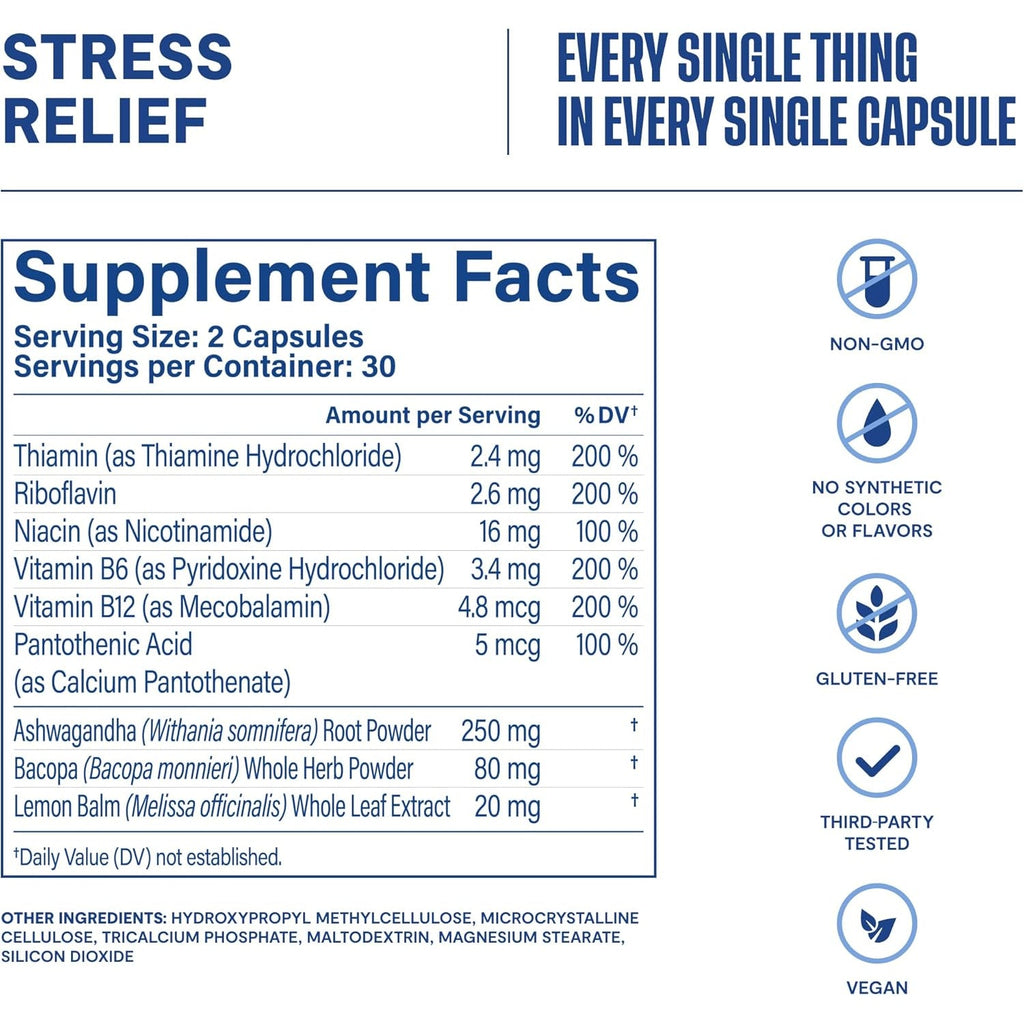 Habit Stress Relief Supplement (60 Capsules) - New Look, Supports Relaxation & Mood Balance, Vitamin B, Adaptogens, Lemon Balm, Calming, Vegan, Non-Gmo (1 Pack)