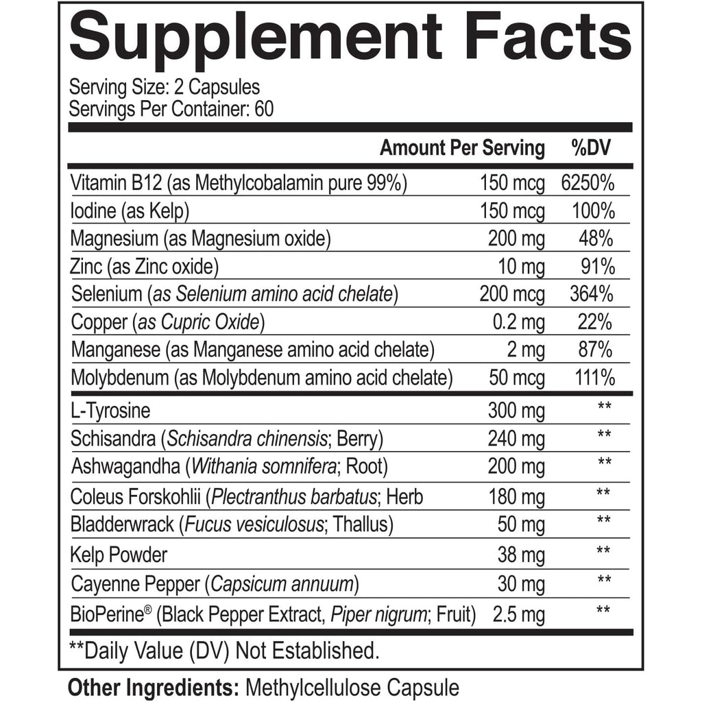 Nutriflair Thyroid Support Complex, 120 Capsules - with Iodine, Black Pepper, Ashwagandha, Vitamin B12 - Thyroid Supplement for Women and Men