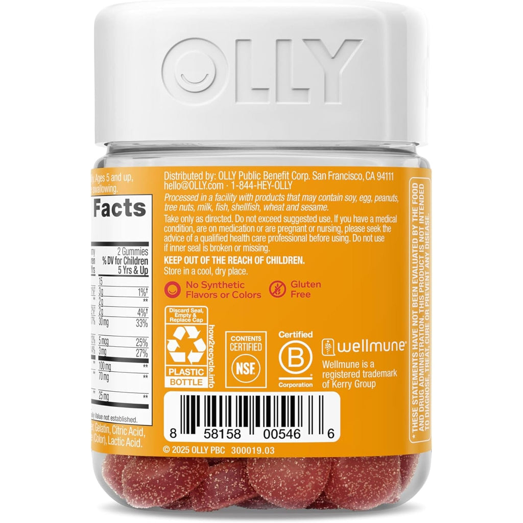 OLLY Kids Immunity Gummy, Immune Support, Wellmune, Elderberry, Vitamin C, Zinc, Chewable Supplement, Cherry - 50 Count