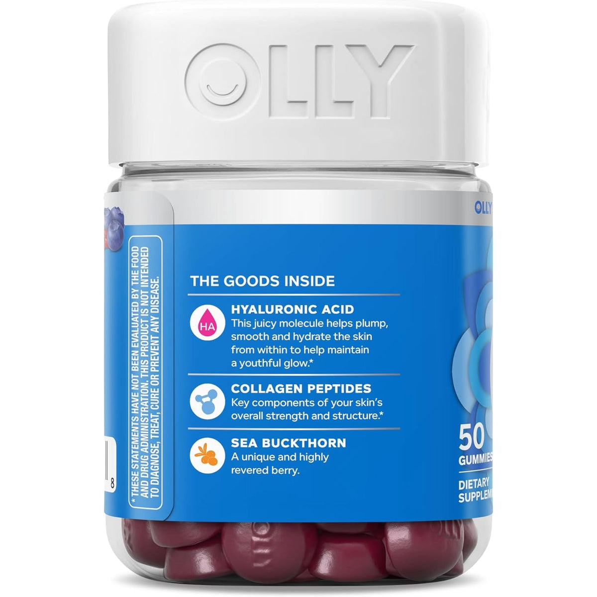 OLLY Glowing Skin Gummy, Hydrated & Youthful Skin,* Hyaluronic Acid, Collagen Peptides, Sea Buckthorn, Plump Berry Flavor, 25 Day Supply - 50 Count