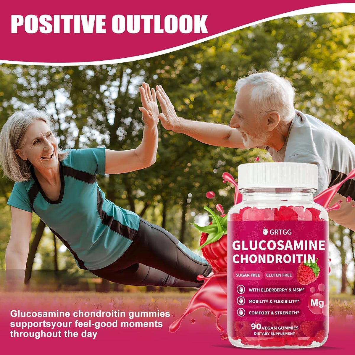 Glucosamine Chondroitin Gummies with MSM & Elderberry Extra Strength 3000MG - Joint Support, Antioxidant Immune Support Supplement for Adults, Men & Women - 90 Raspberry Gummies