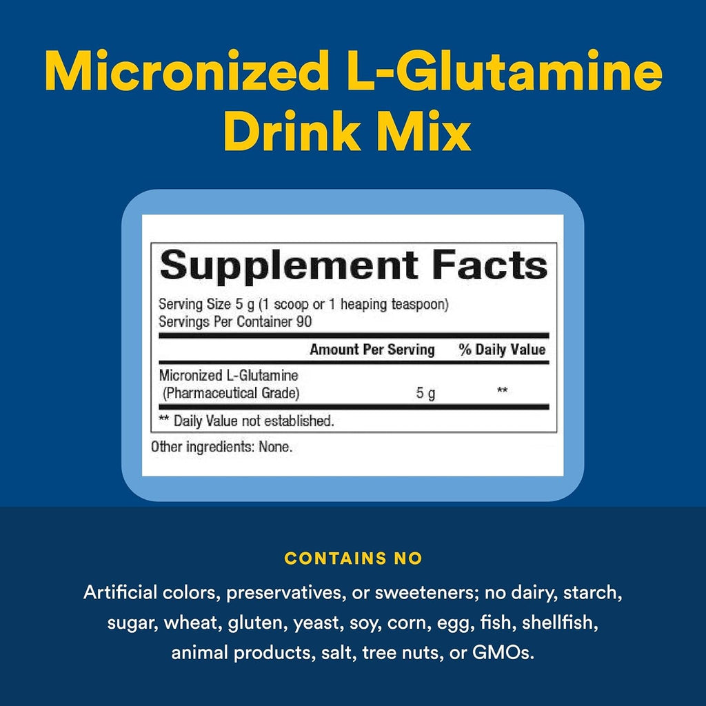 Natural Factors Micronized L-Glutamine 5,000 Mg Powder - Easy Absorption Gut Health Support Supplement - Powder Amino Acid Supplement Supports Muscle Recovery - 16 Oz (90 Servings)