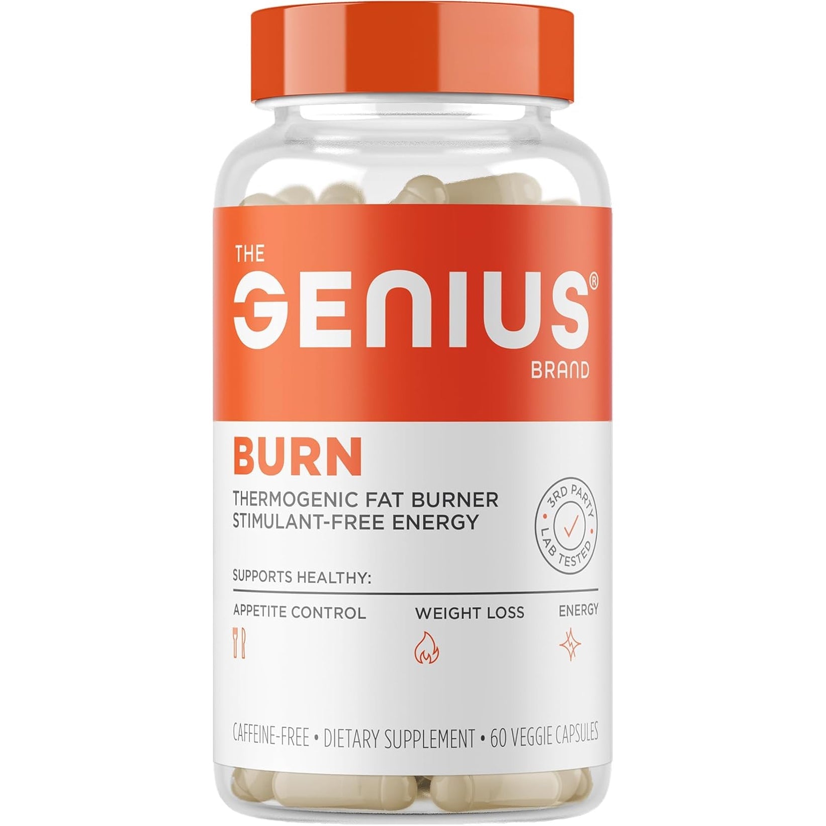 Genius Thermogenic Fat Burner, 60 Diet Veggie Pills - Weight Loss & Metabolism Supplement, Appetite Suppressant & Energy Booster - Caffeine-Free Nootropic Focus & Brain Boost - Ashwagandha & Teacrine