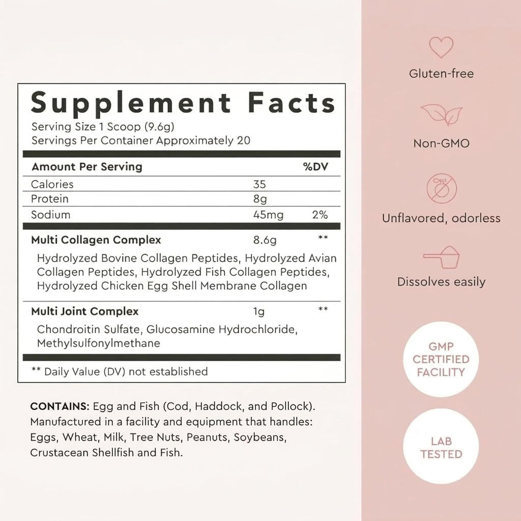 Alaya Multi Collagen Powder - Supports Hair, Skin, Nails & Bone Health for Women and Men - 5 Types Hydrolyzed Collagen Peptides Protein Powder Supplement - NSF Certified - (20 Serving)