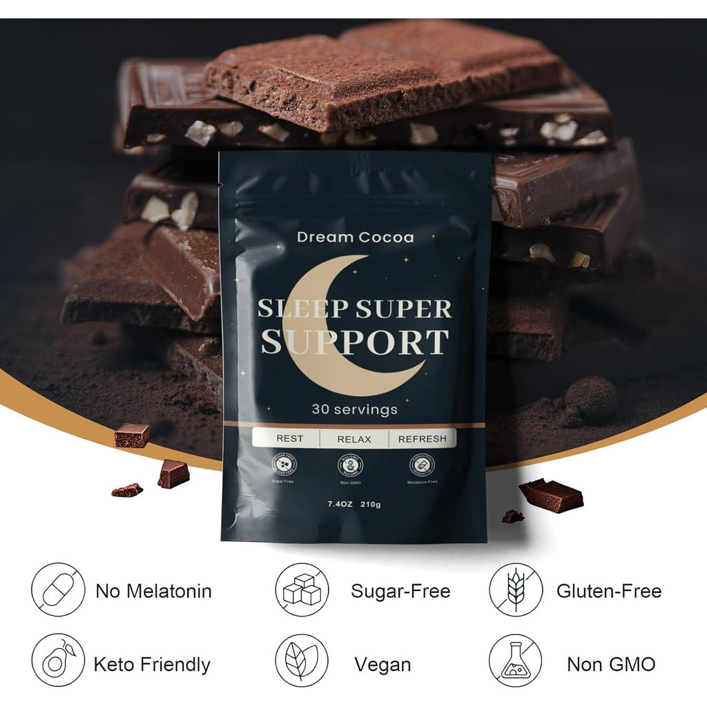 Magnesium Hot Cocoa – Melatonin-Free Natural Sleep Aid Hot Chocolate for Adults with Reishi Mushroom, L-Theanine & Zinc Glycinate – Relaxation & Restful Sleep Support Mushroom Coffee, 30 Servings