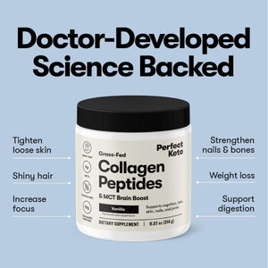 Perfect Keto Collagen Peptides, Chocolate, 10G Protein Powder, Low Carb, No Sugar Added, Keto Friendly Coffee Creamer & Drink Mix, Grass Fed Bovine Type 1 & 3 Supplement with MCT Oil, 20 Servings